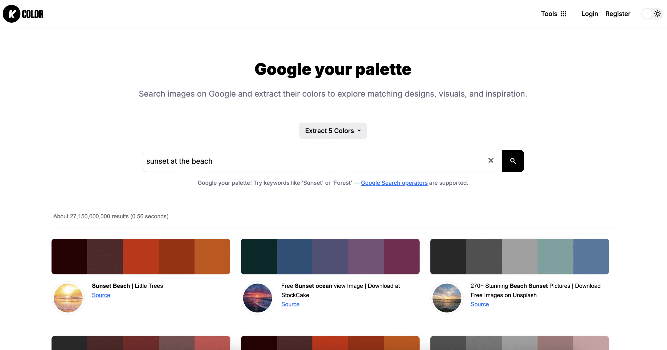 Color palettes from Google images